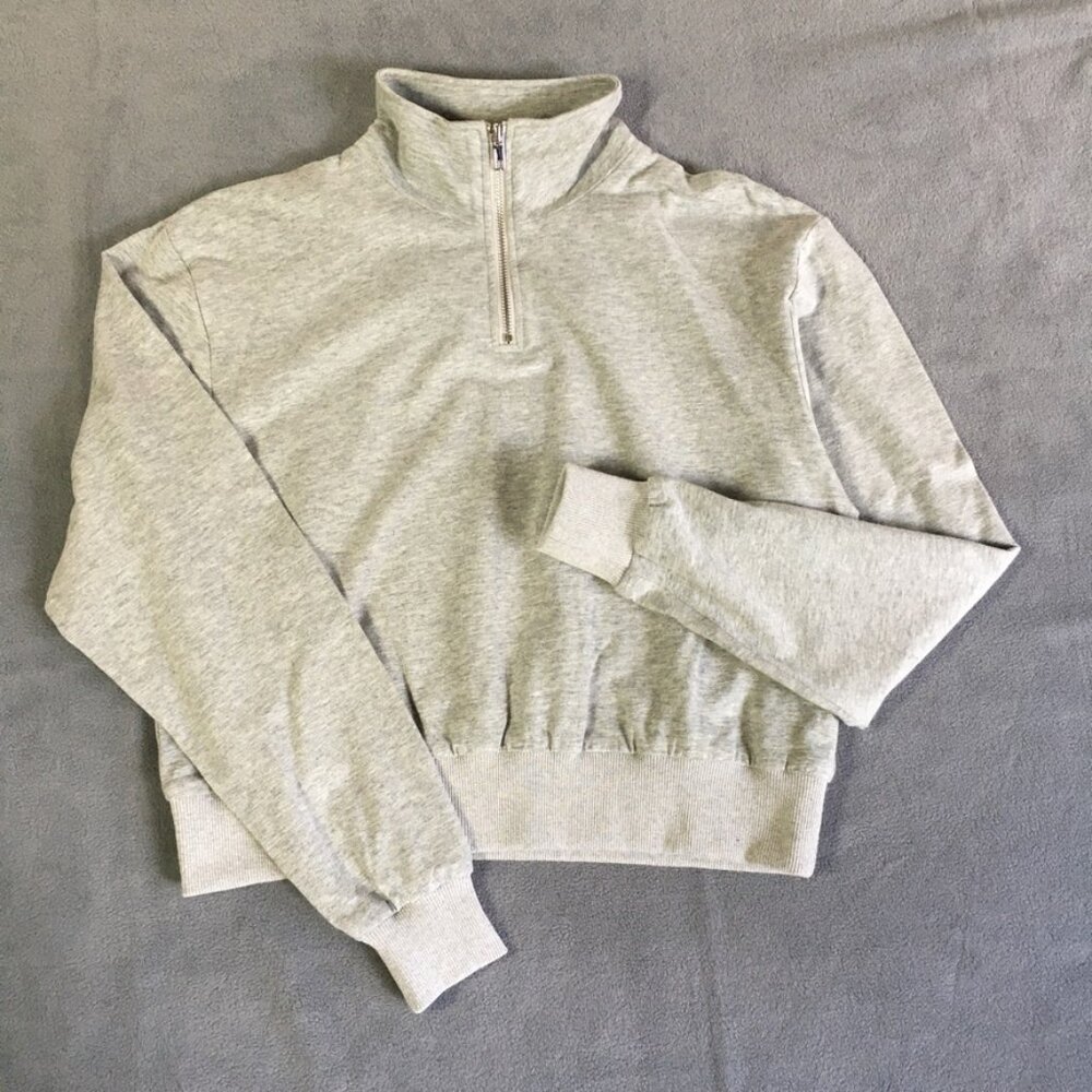 En Creme Womens Small Cropped 1/4 Zip Top Long Sleeve Gray